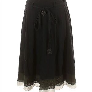 Theory Black Casual Skirt Calf Length White Lace at Hem Cottagecore